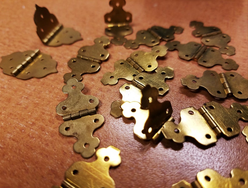 45 Small Brass Hinges Supply Deshash Findings Egg Art Different Size and Shapes Tiny