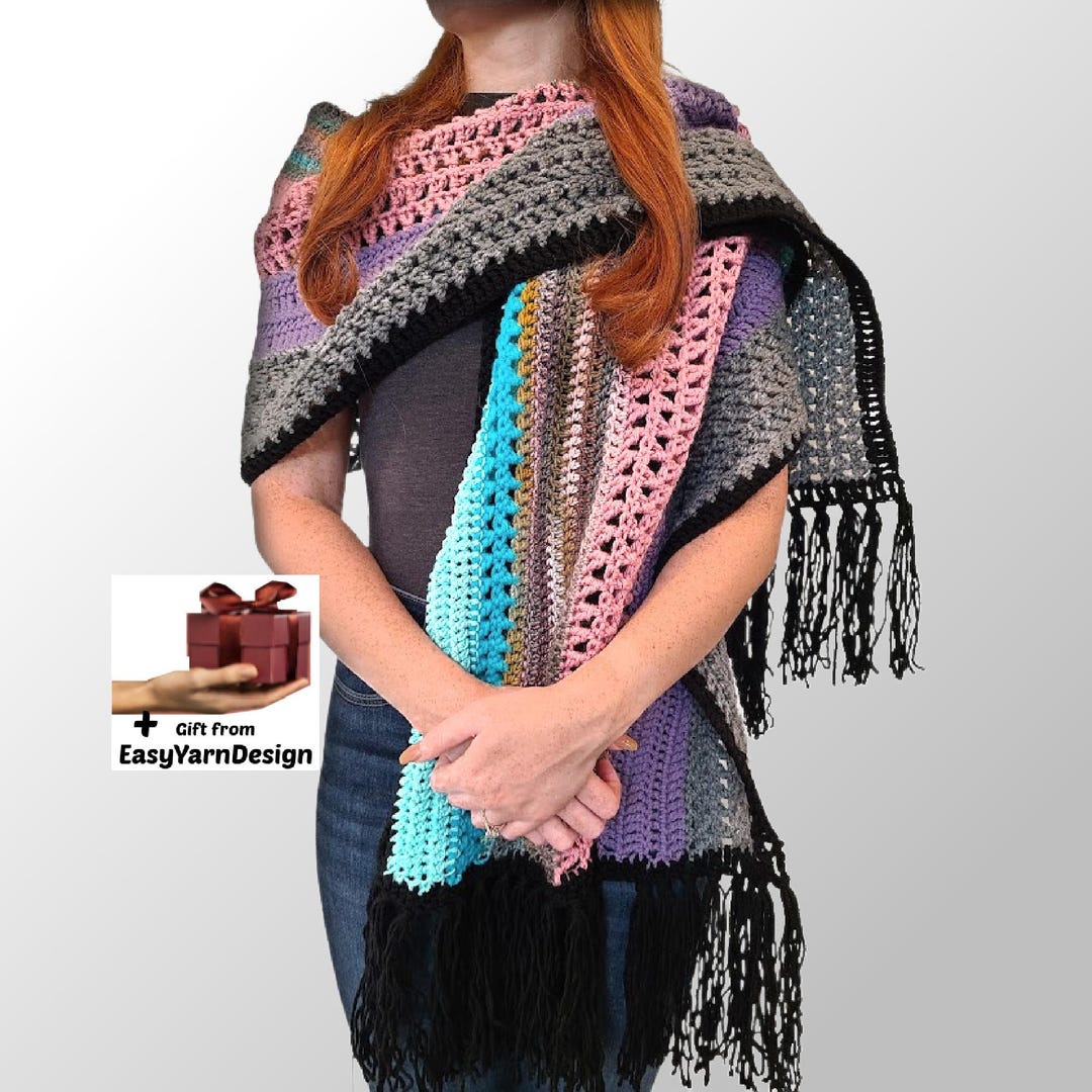 RETIREMENT-SALE*** Crochet Shawl Pattern PDF – Easy Boho Fringe Wrap ...