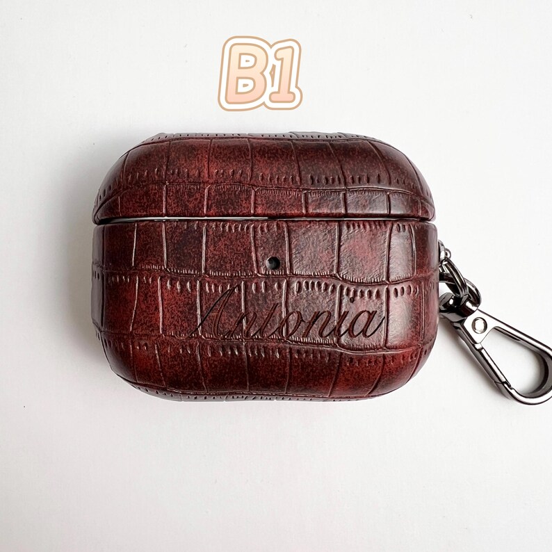 Personalized Crocodile PU Leather AirPods Case: Engraved Monogram image 17