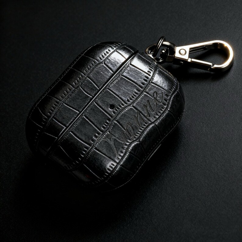 Personalized Crocodile PU Leather AirPods Case: Engraved Monogram image 5