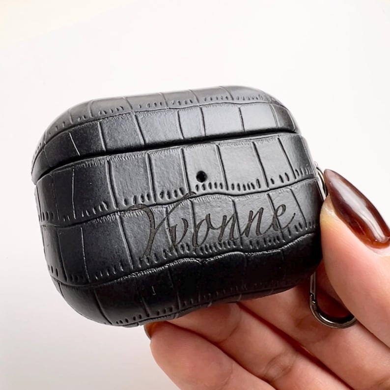 Personalized Crocodile PU Leather AirPods Case: Engraved Monogram image 6