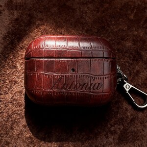 Personalized Crocodile PU Leather AirPods Case: Engraved Monogram image 8