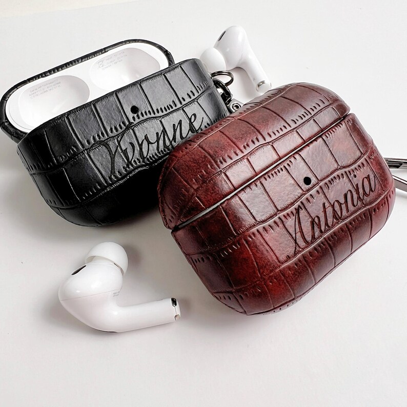 Personalized Crocodile PU Leather AirPods Case: Engraved Monogram image 16