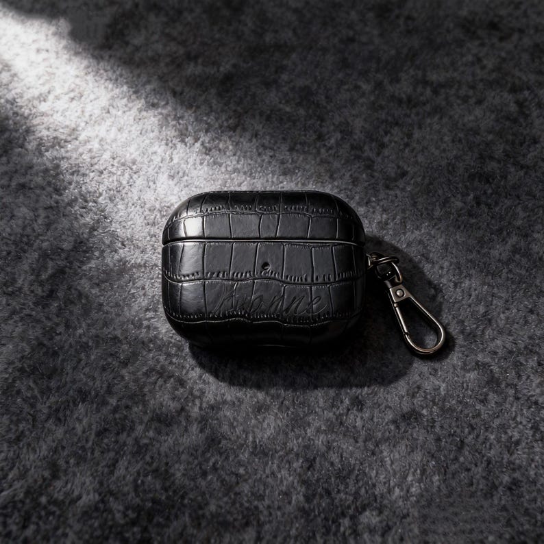 Personalized Crocodile PU Leather AirPods Case: Engraved Monogram image 3
