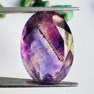 Natural Super Seven Faceted Oval Gemstone, Purple Quartz Loose Stone, Included Crystal (17x12x9)