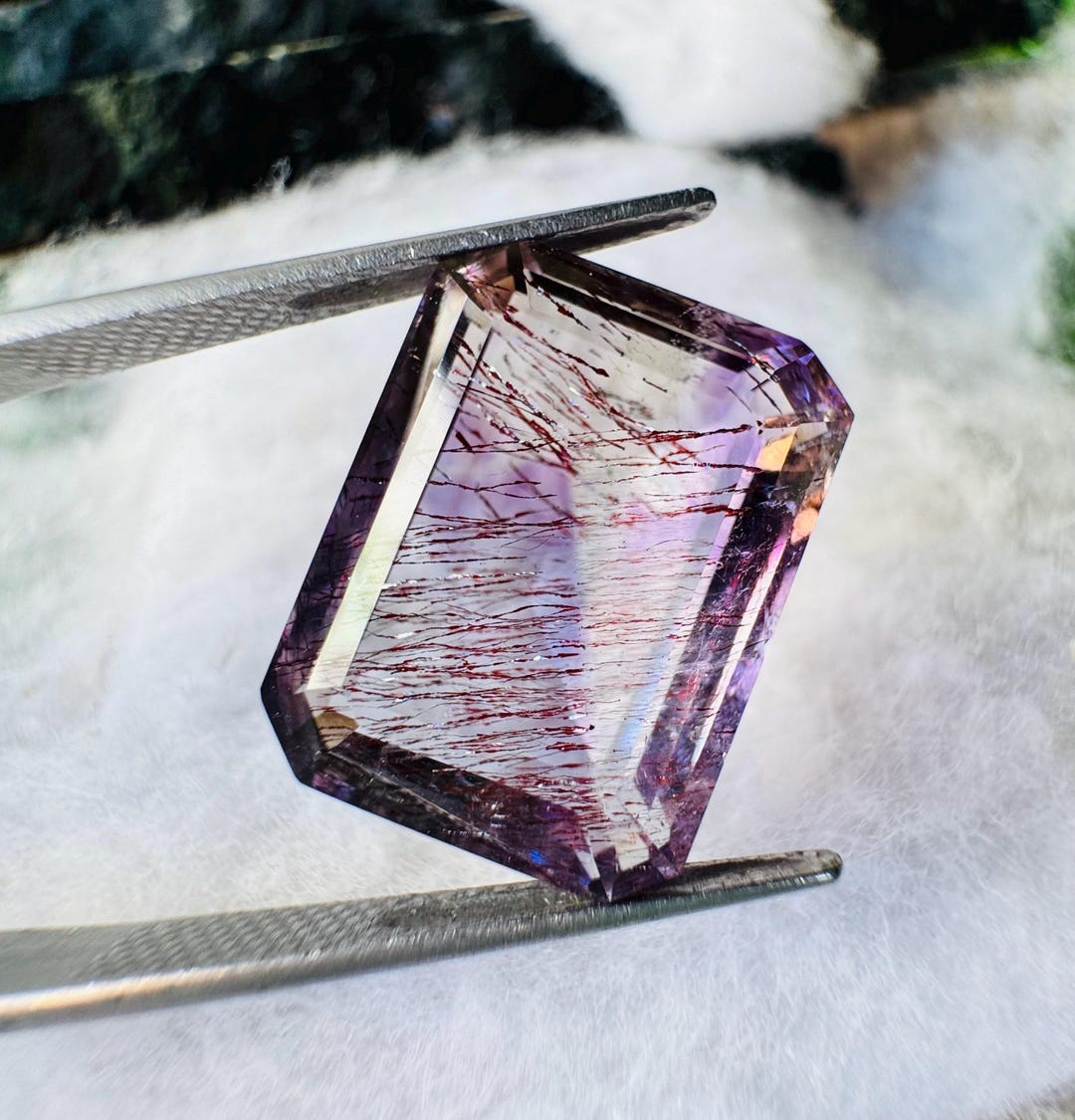 AAA Rare Super Seven Faceted Gemstone, Amethyst Rutile Inclusion, - Etsy