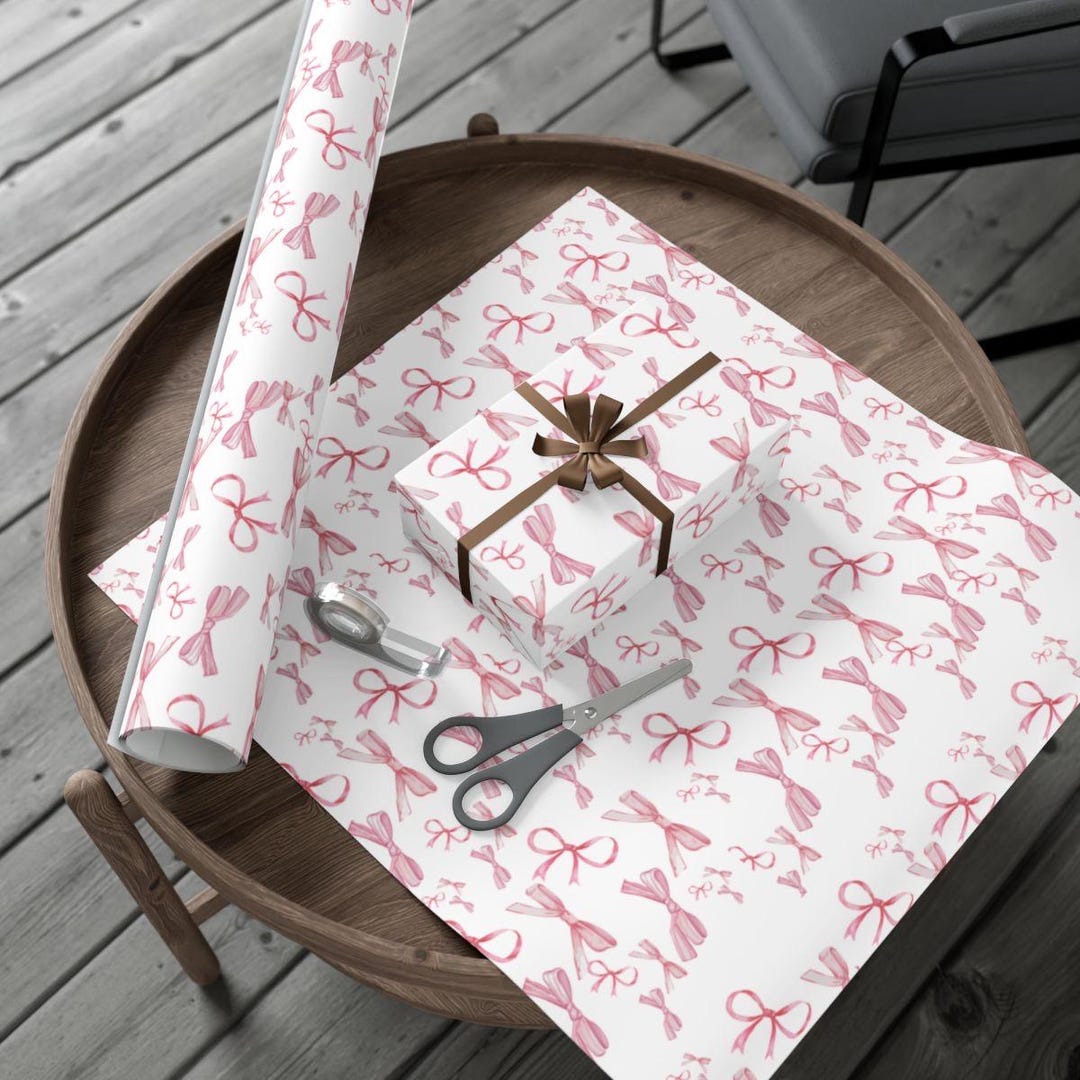 Pink Bow Wrapping Paper Roll – Coquette Gift Wrap, Feminine Baby Shower ...