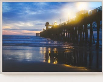 Oceanside Pier Sunset Matte Canvas Framed | Seascape Wall Art, Pacific Ocean California Original Photography Art