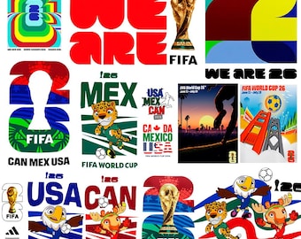DTF UV Wereldkampioenschap 2026 PNG Clipartpakket, WK-mascottes, Mexico, Canada, Verenigde Staten, Bal, Wereldkampioenschap