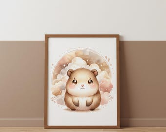 Lámina decorativa para habitación infantil con diseño de capibara - Decoración neutra para habitación de bebé - Estampado animal - Descarga digital