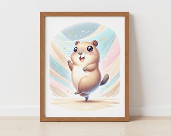 Arte de parede com capivara – Impressão para quarto infantil (Download digital)