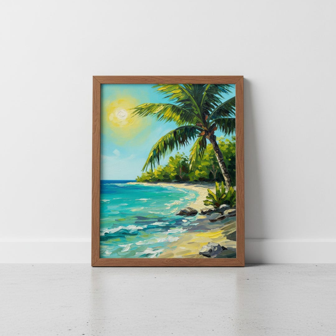 Tropical Beach Palm Tree Wall Art - Ocean Coastal Print - Digital ...