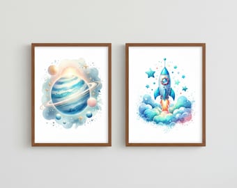 Space Rocket Nursery Art Print (Digital Download)