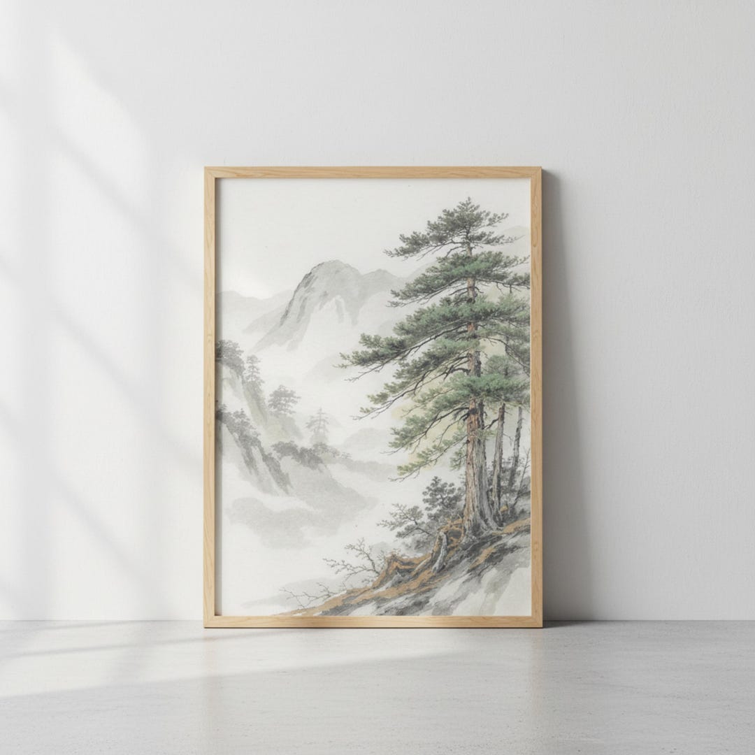 Japanese Forest Landscape Wall Art, Minimalist Zen Nature Painting ...