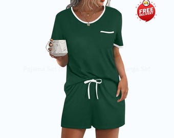 Damespyjamaset Zachte tweedelig nachtkleding Topshort met korte mouwen Lounge