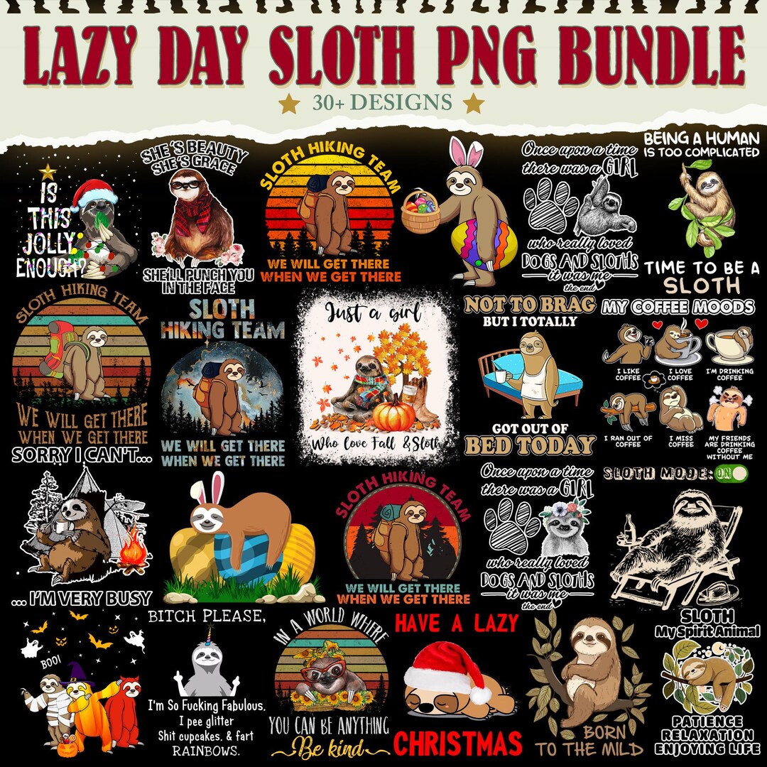 30+ Sloth PNG Bundle | Cute Sloth Designs | Sloth Clipart PNG | Digital ...