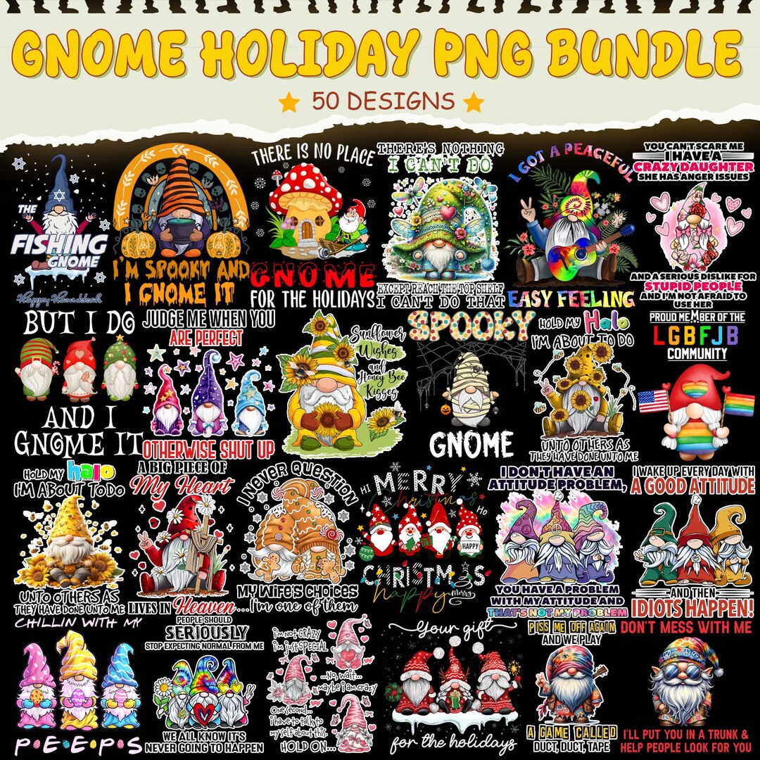 50 Gnome Digital Designs Bundle | Cute Seasonal Gnomes PNG, Holiday ...