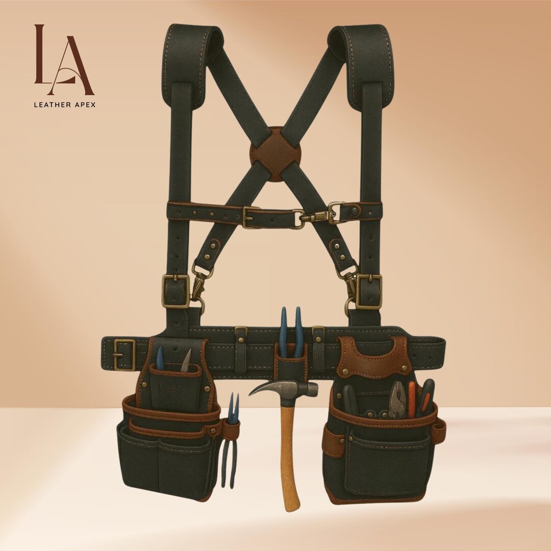 Personalized Full-grain Leather Tool Belt With Suspenders – Heavy-duty ...