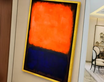 抽象的な青とオレンジのキャンバス、マーク・ロスコの壁画、モダンな
