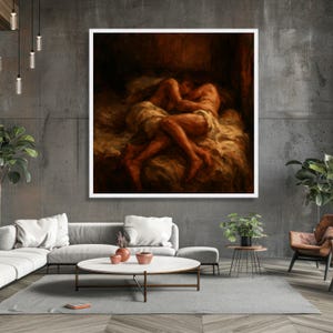 Intimate Embrace Canvas, Romantic Couple Wall Art, Sensual Bedroom Decor, Warm Toned Canvas Cozy Love Scene, Artistic Home Decoration image 5