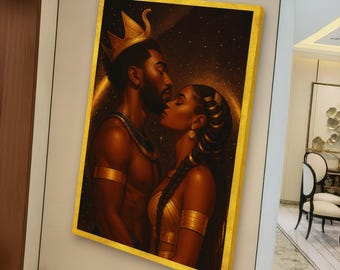 Royal African Love Couple Canvas, Afrocentric Art, African King and Queen Wall Art, Romantic Home Decor, Ethnic Canvas