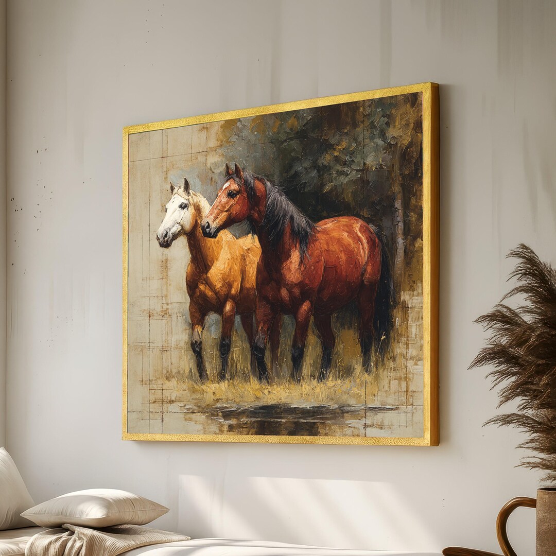 Rustic Horse Design Majestic Horses Canvas, Rustic Animal Wall Art, Brown and White Horse ...