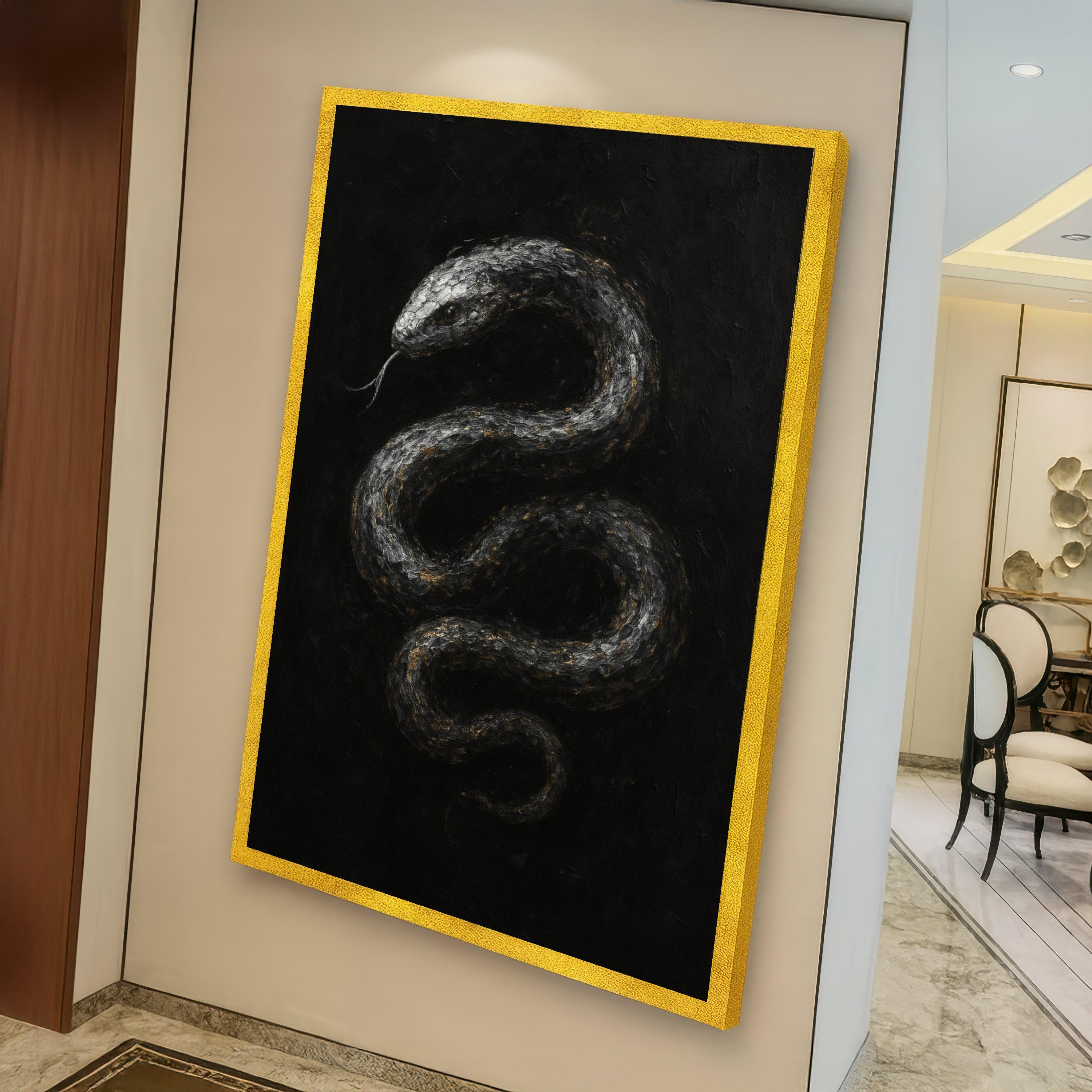 Dark Serpent Canvas Wall Art, Black and Grey Snake Gothic Animal