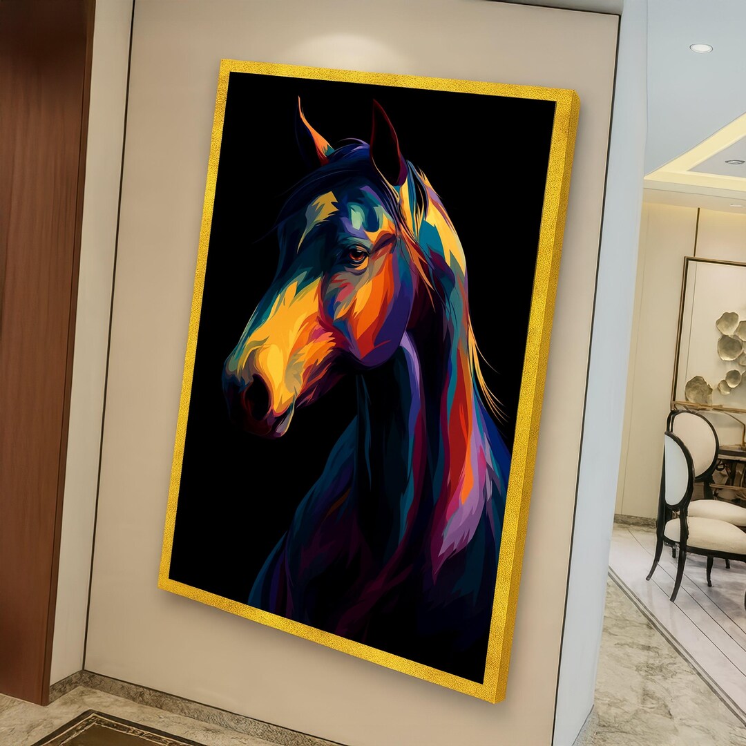 Vibrant Colorful Abstract Horse Canvas, Modern Animal Wall Art, Equine ...
