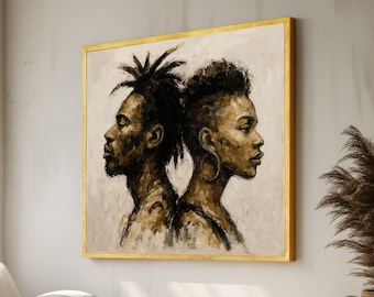 African Couple Portrait Canvas, Black Art Wall Decor, Modern Ethnic Canvas Art, Home Decoration, Ready to Hang