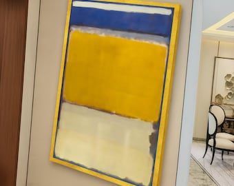 Abstrakte Farbblock Leinwand Wandkunst, moderne Mark Rothko Stil, blau gelb weiß zeitgenössische Kunst, Wohndekor Leinwand