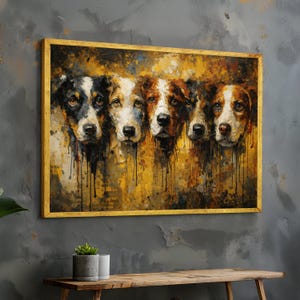 Five Dogs Portrait Canvas Wall Art, Colorful Animal Heads, Modern Pet Decor, Yellow and Brown Home Accent, Ready to Hang Canvas