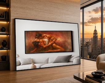 Passionate Embrace Canvas, Romantic Couple Wall Art, Sensual Love Intimate Home Decor, Emotional Canvas Artwork