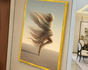 Ethereal Flowing Fabric Dance, Abstract Woman Canvas Art, Soft Movement Wall Decor, Graceful Silhouette Canvas, Modern Home Decoration