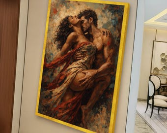 Leidenschaftliche Umarmung Leinwand, Romantisches Paar Kunst, sinnliche Wanddekoration, Intim Liebhaber Leinwand, emotionaler Ausdruck Wandkunst