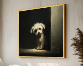 Adorable Small White Puppy, Charming Dog Portrait Canvas Wall Art, Cute Pet Decor, Warm Home Decoration, Animal Print