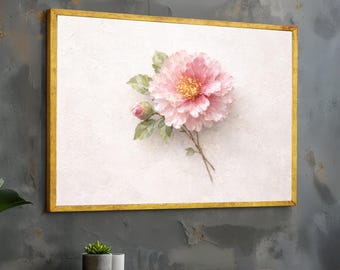 Zart rosa Pfingstrose Leinwand Wandkunst, florale botanische Leinwand, elegante Blumendekoration, Hauswandakzent, Naturkunstdruck