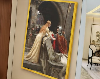 Medieval Romance Canvas Wall Art, Knight and Lady Historical Art Decor, Vintage Castle Scene Canvas, Classic Renaissance Wall Art