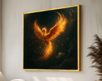 Fiery Phoenix Rising Canvas Wall Art, Mythical Bird Decoration, Vibrant Fantasy Flame Artwork, Magical Creature Canvas, Home Wall Decoration