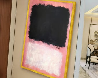 Abstract Color Block Canvas, Mark Rothko Style Wall Art, Modern Minimalist Home Decor, Pink Black White Contemporary Canvas Art