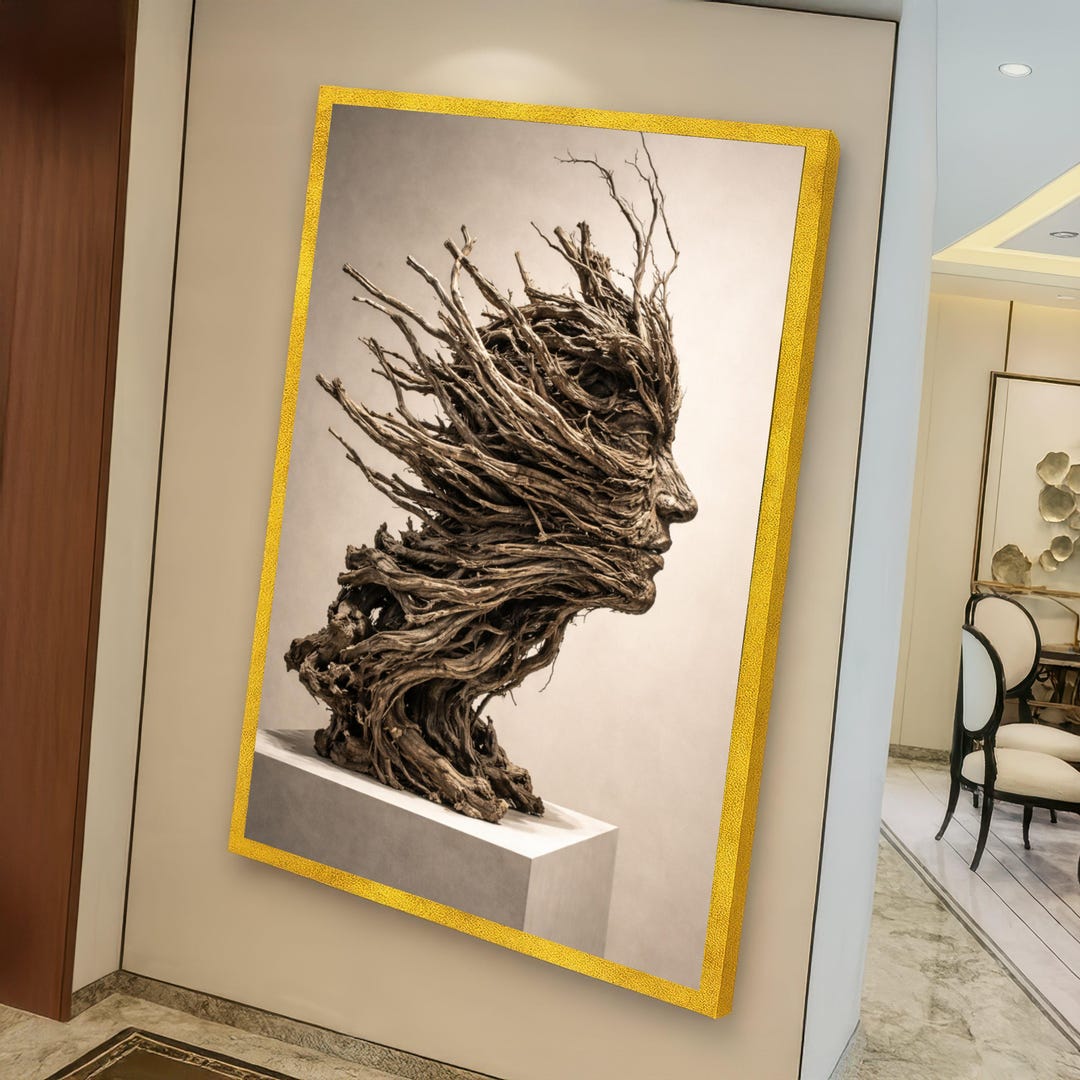 Abstract Tree Root Face Sculpture Canvas, Nature Wall Art, Organic ...