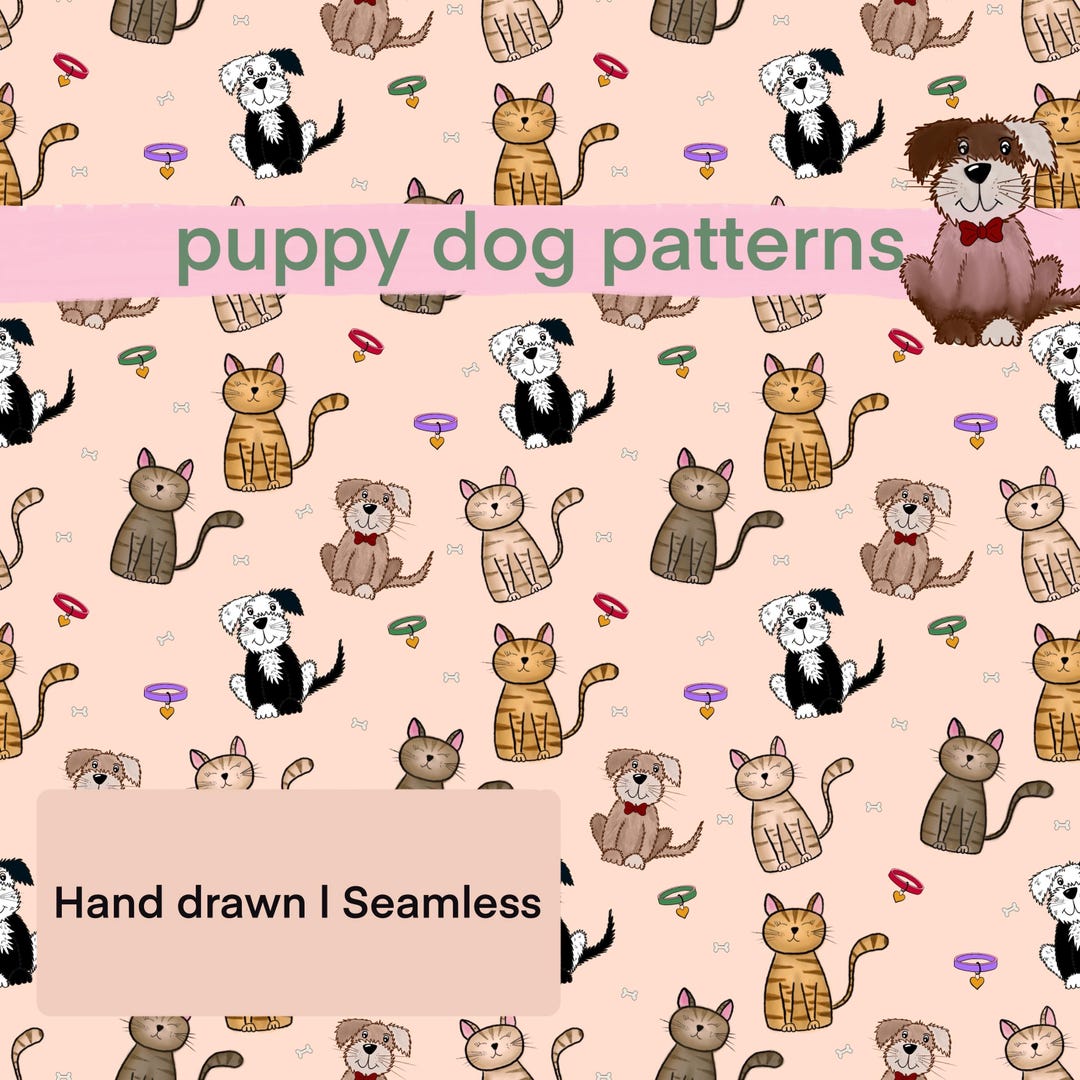 Cute Cats and Dogs Seamless Pattern – Pet Lover Digital Paper – Kawaii ...