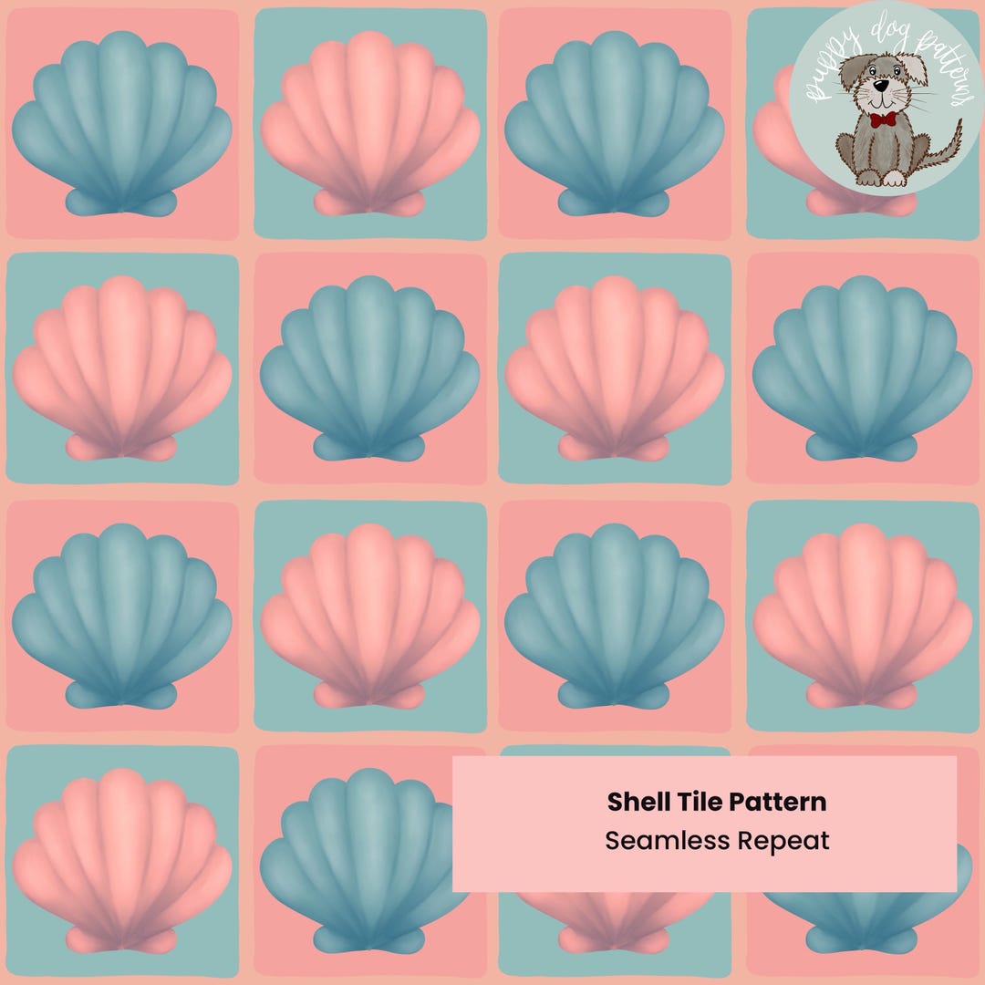 Seashell Tile Seamless Pattern for Fabric | Coastal Check Shell Digital ...