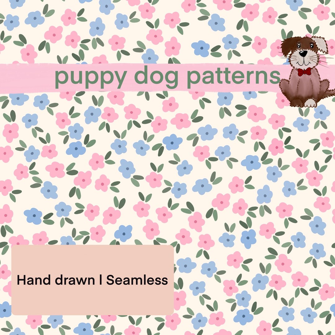 Pastel Ditsy Floral Seamless Pattern, Pink Blue Cottagecore Digital ...