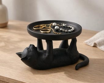 Cat Jewelry Tray | Cute Decorative Trinket Dish | Ring, Key, and Watch Holder | Personalised Option
