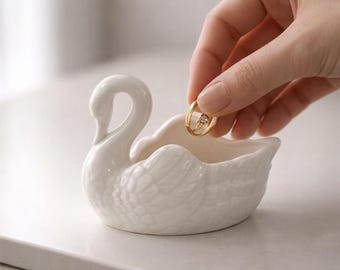 Porta joyas de cisne de cerámica / Cuenco para joyas de cisne / Plato decorativo para guardar joyas
