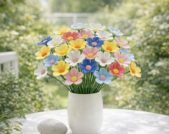 Ramo de flores de cerámica / Juego de decoración floral brillante y colorida para el hogar y el jardín