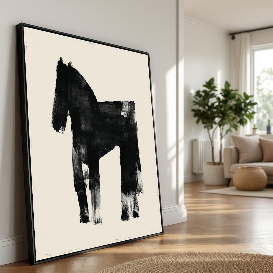 Black Abstract Horse Canvas Print, Minimalist Brushstroke Wall Art - Etsy