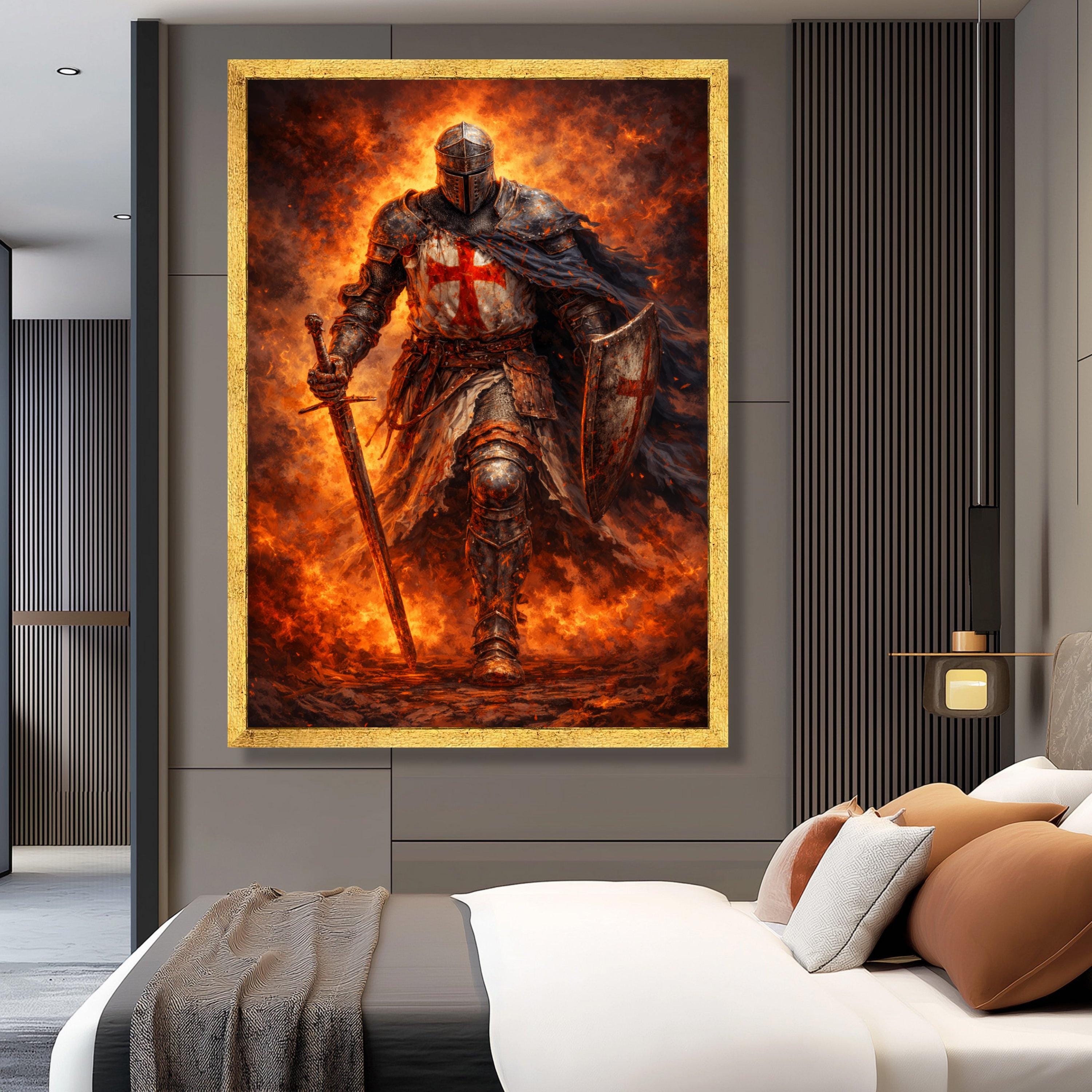 Fiery Crusader Knight Canvas Print, Medieval Templar Wall Art - Etsy