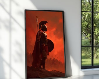Spartan Warrior Canvas Art, Ancient Battle Scene, Historical Wall Decor