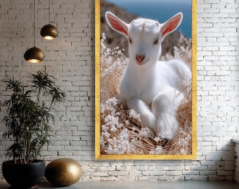 Baby Goat Canvas Print, Rustic Farm Animal Nursery Wall Art